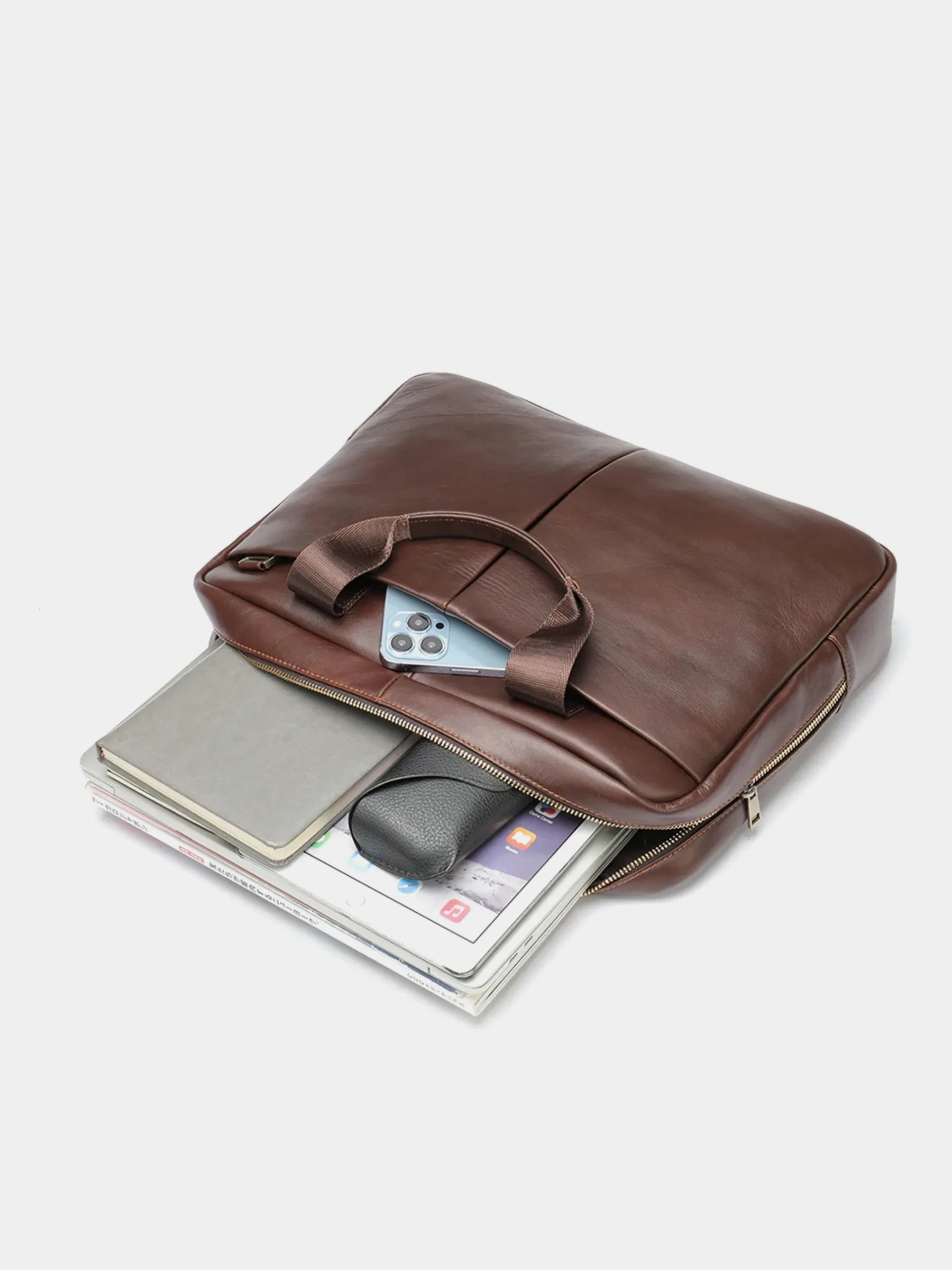 Schlanke Laptop-Aktentasche aus Leder P03